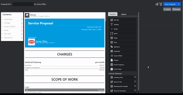 generated days of service section by proposal generator